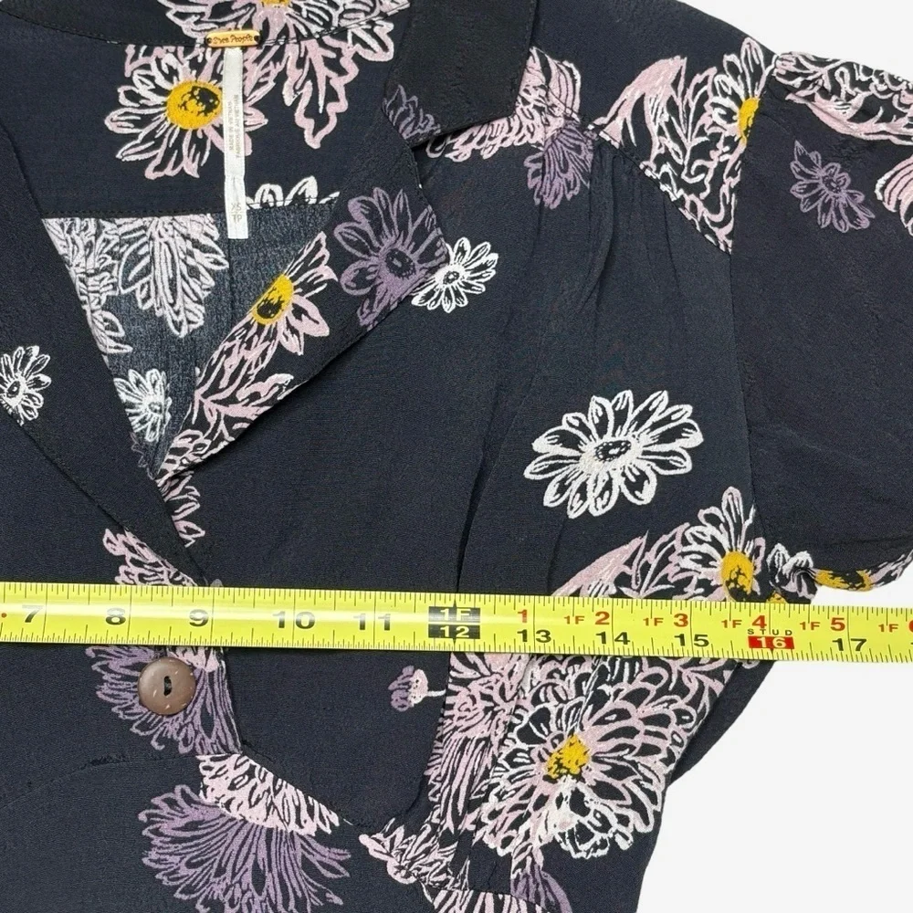 FREE PEOPLE Blue Hawaii Black Mini Dress Sz XS Floral 100% Viscose Boho